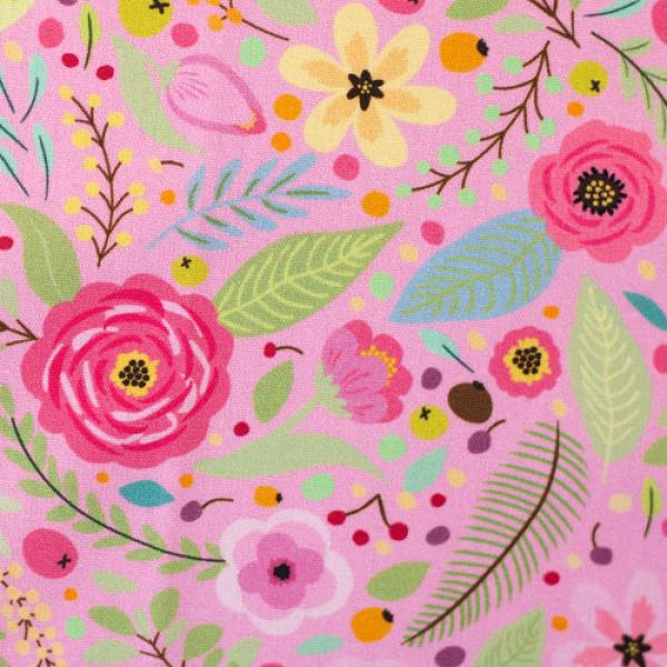 Bauwoll Druck Blüten und Blätter auf Rosa von Happy Easter by Swafing 